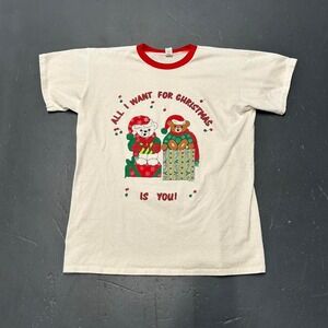 Vintage 90s All I want for Christmas is you teddy bears graphic ringer tshirt